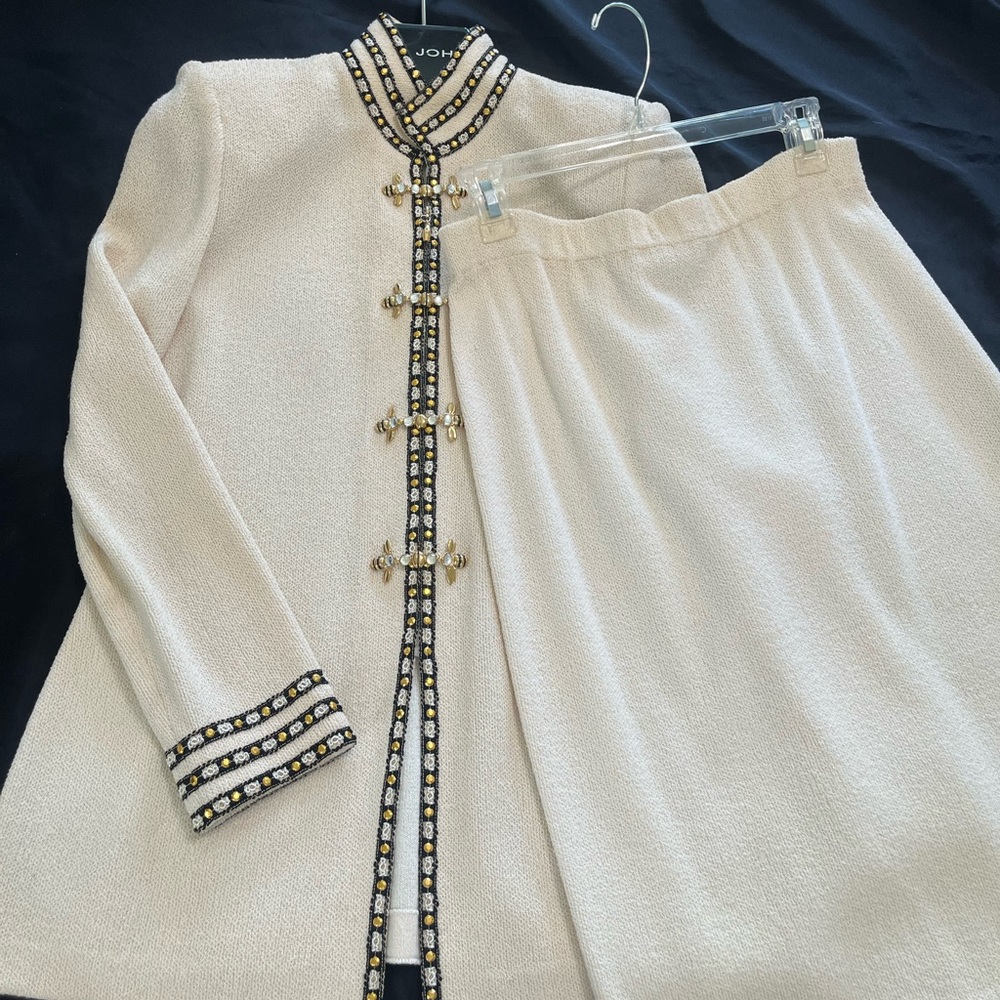 St. John Collection Cream Midi Skirt for Cocktail